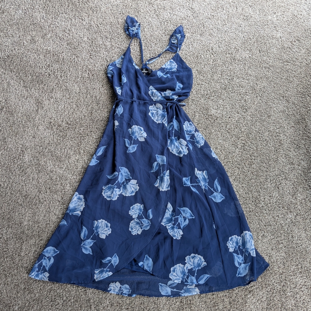 Lulus Floral Blue Midi Wrap Dress